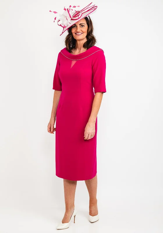 Cassandra Diamante Trim Cowl Midi Dress, Magenta