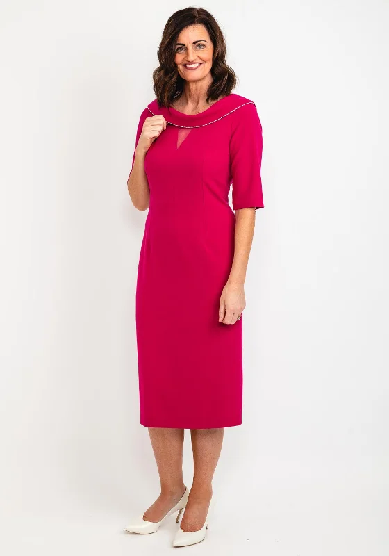 Cassandra Diamante Trim Cowl Midi Dress, Magenta