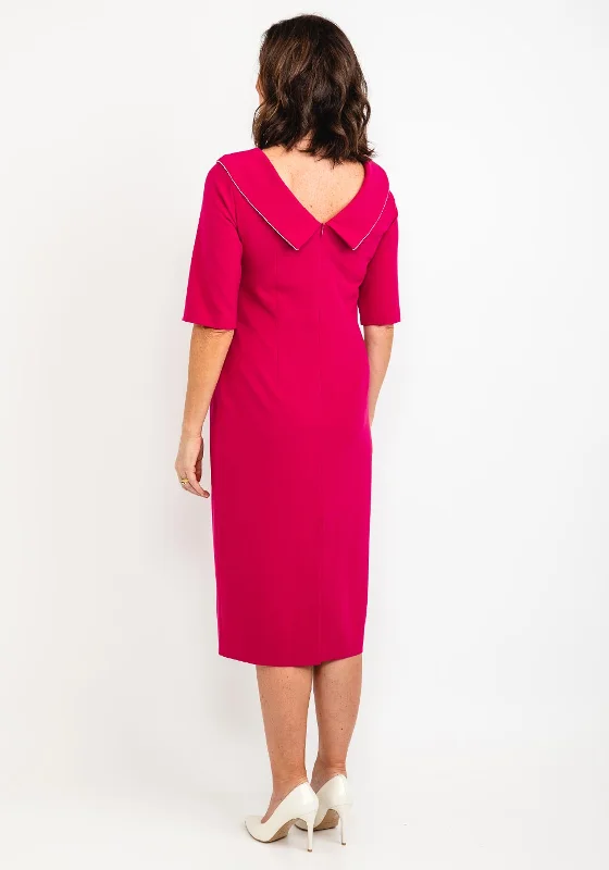 Cassandra Diamante Trim Cowl Midi Dress, Magenta