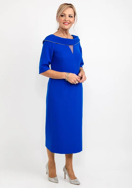 Cassandra Diamante Trim Cowl Midi Dress, Royal Blue