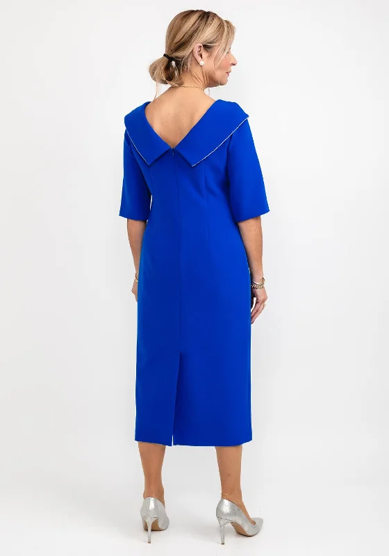 Cassandra Diamante Trim Cowl Midi Dress, Royal Blue