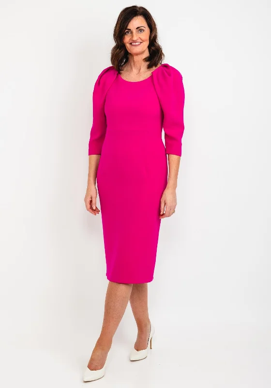 Claudia C Cezanne Puff Sleeve Dress, Fuchsia