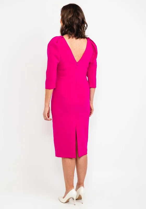 Claudia C Cezanne Puff Sleeve Dress, Fuchsia