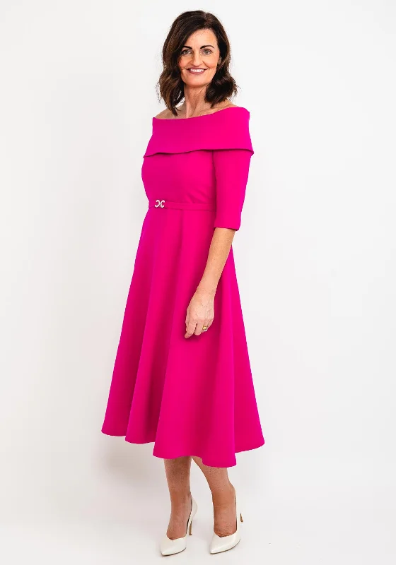 Claudia C Lambrusco Boat Neck Dress, Fuchsia