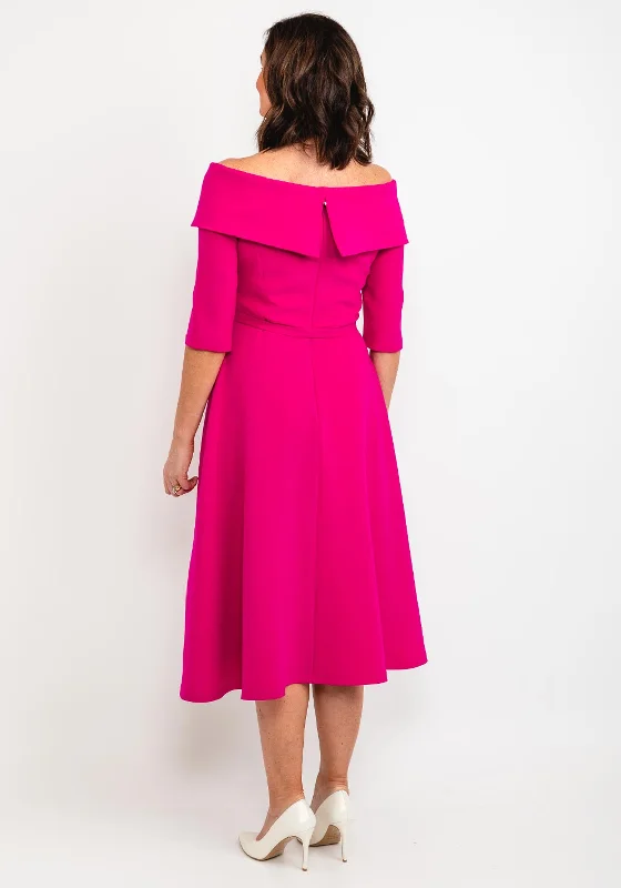 Claudia C Lambrusco Boat Neck Dress, Fuchsia