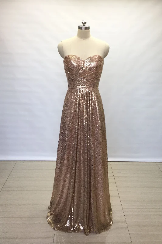 Floor Length Backless Sequin Bridesmaid Wedding Guests Dress