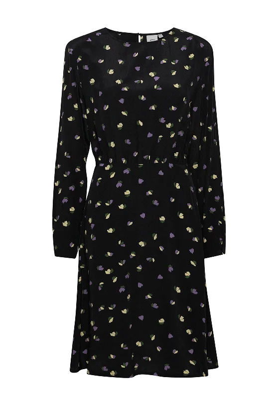 Ichi Elima Knee Length Dress, Black Floral