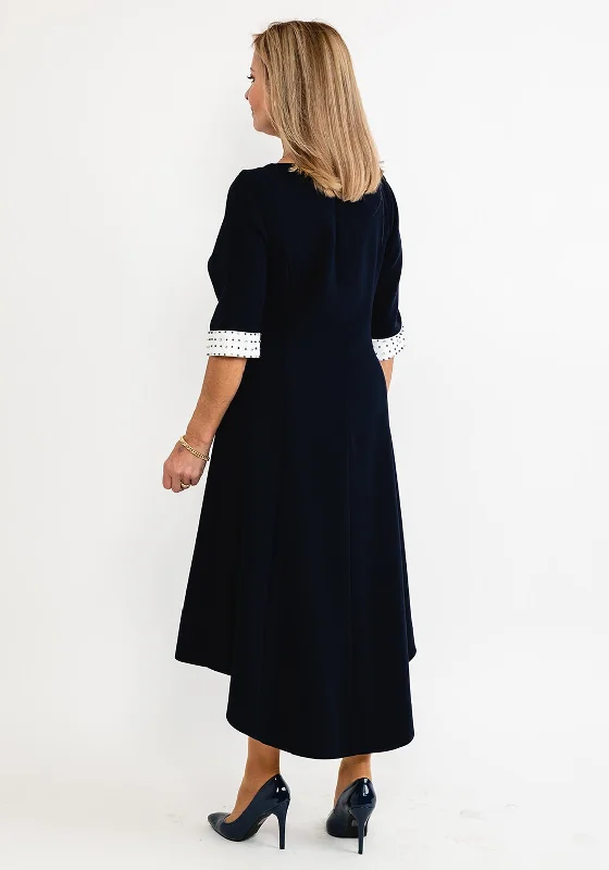 Lizabella Contrast Shoulder Dipped Hem Dress, Navy