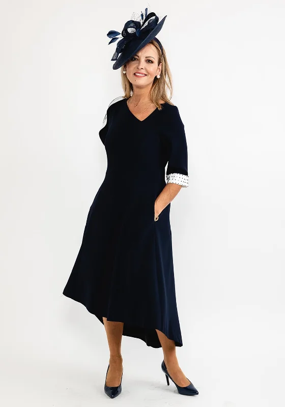 Lizabella Contrast Shoulder Dipped Hem Dress, Navy