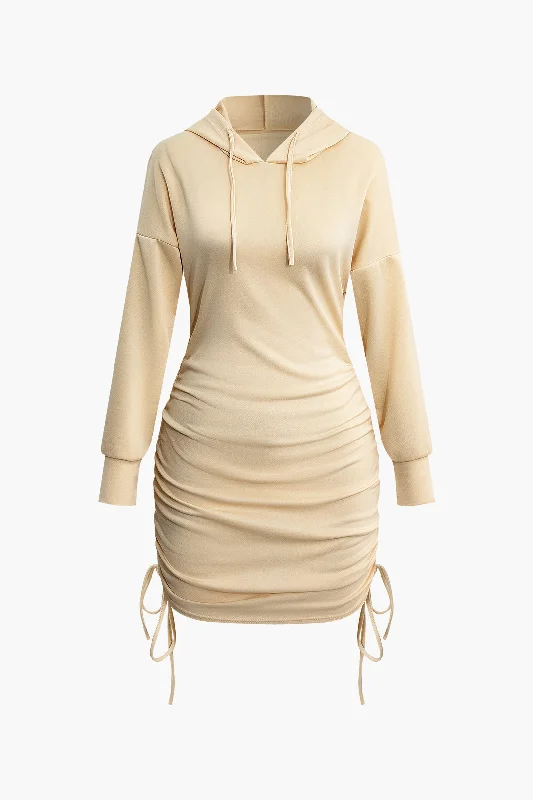 Solid Drawstring Hooded Mini Dress