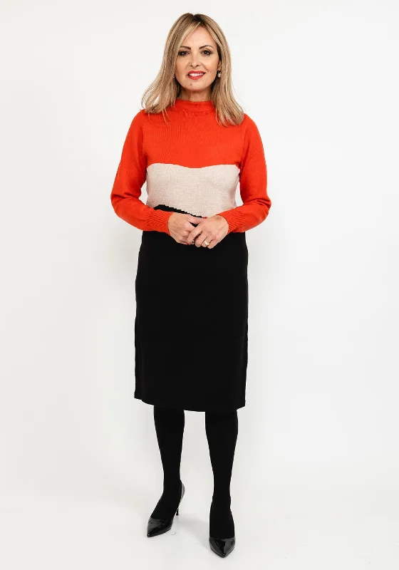 Micha Colour Block Fine Knit Dress, Orange Multi