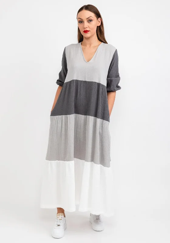 Naya Colour Block Smock Maxi Dress, Silver