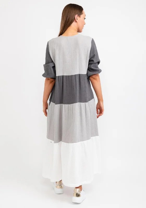 Naya Colour Block Smock Maxi Dress, Silver