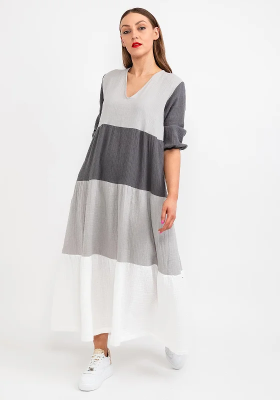 Naya Colour Block Smock Maxi Dress, Silver