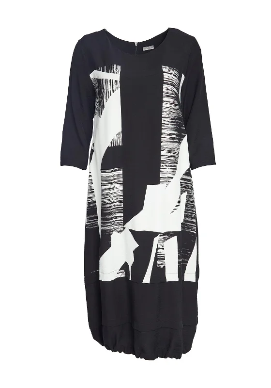 Naya Contrast Print Front Dress, Black