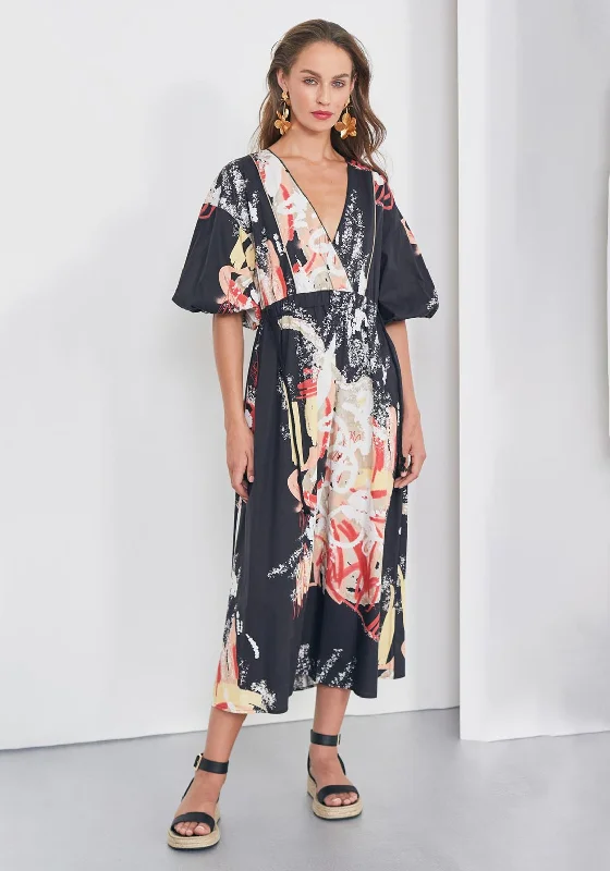 Naya Printed V Neck Maxi Dress, Multi