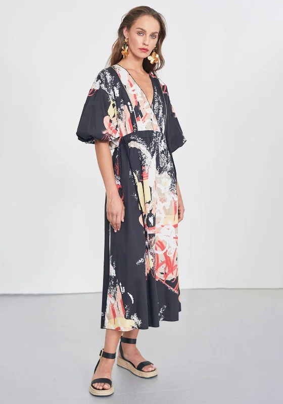 Naya Printed V Neck Maxi Dress, Multi