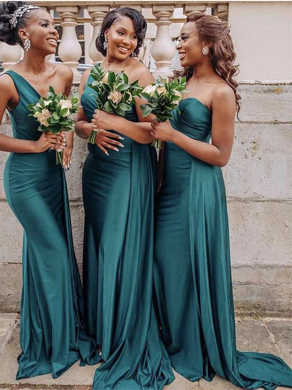 One Shoulder Popular Elegant Plus Size Long Bridesmaid Dresses BD126