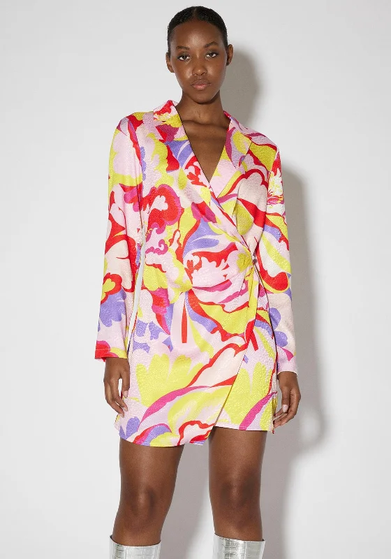 SOMETHINGNEW Amelia Mini Wrap Dress, Blazing Yellow Multi