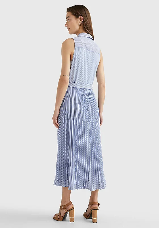 Tommy Hilfiger Womens Striped Maxi Dress, Blue & White