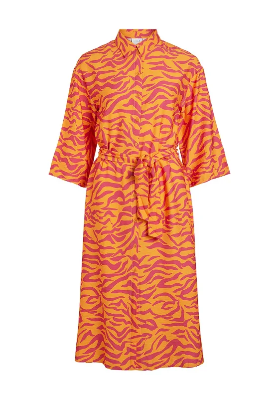 Vila Alinia Zebra Pattern Midi Shirt Dress, Cadmium Yellow