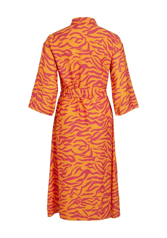 Vila Alinia Zebra Pattern Midi Shirt Dress, Cadmium Yellow