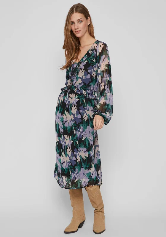 Vila Daliana Floral Midi Dress, Black Multi