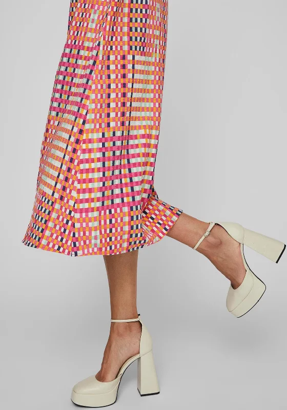 Vila Pipe Check Print Midi Dress, Multi