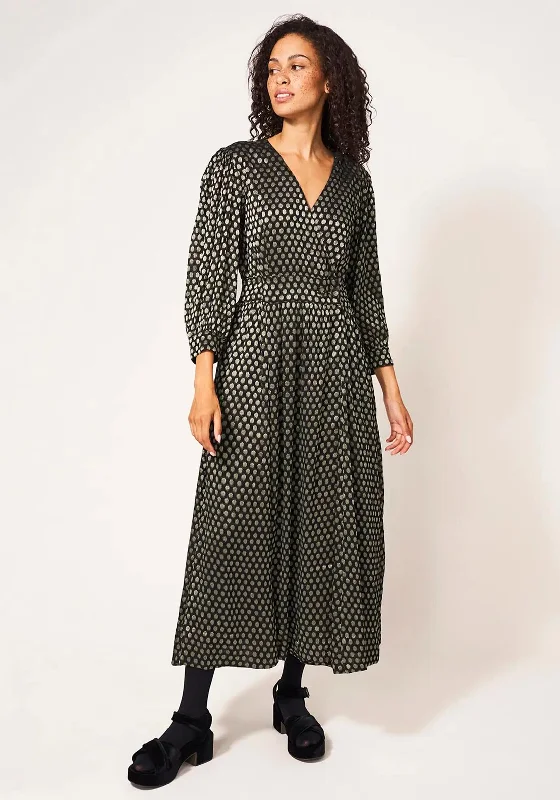 White Stuff Paula Metallic Spot Maxi Dress, Black & Gold