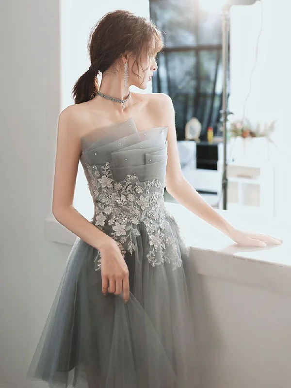 Gray Short Prom Dress, Gray Cute Homecoming Dress         S3217