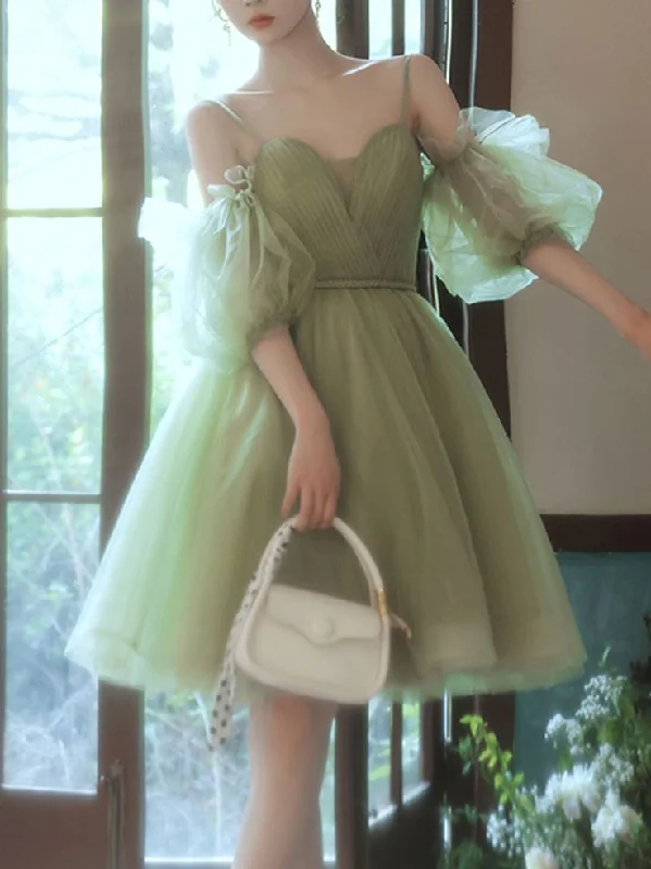 Green Short Prom Dress, Green Puffy Tulle Homecoming Dresses       S3219