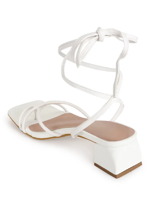 White PU Lace Up Block Heel Sandals (TC-SLC-B-62-WHT)