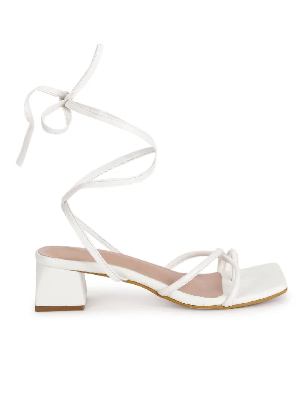 White PU Lace Up Block Heel Sandals (TC-SLC-B-62-WHT)