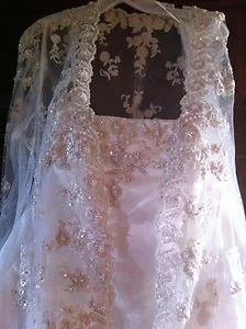 Only a Few Left – Order Now!David's Bridal Champagne Satin w/ Lace Beading Jacket 9V8835
