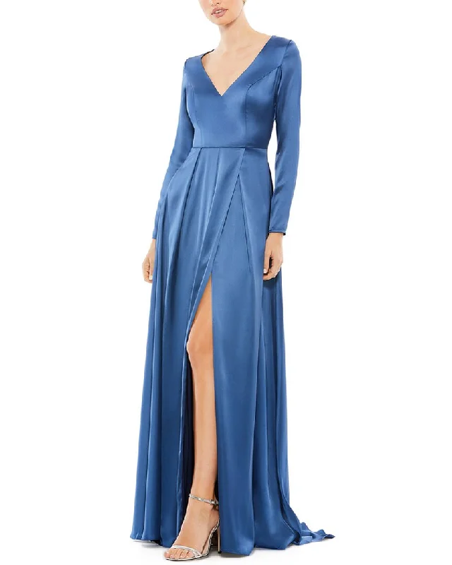 Get the Best for Less!Mac Duggal Satin V-Neck Pleated Gown