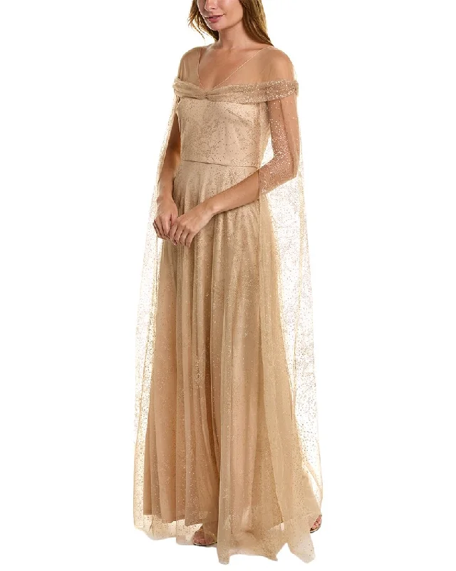 Get Ready to Save!Marchesa Notte Glitter Cape Gown