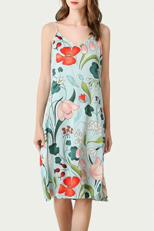 Limited-Time Price Drop!Mulberry Floral-Print Silk Midi Slip Dress In Sky Blue