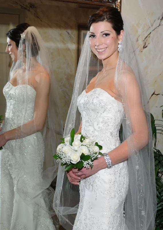 Unbeatable Prices!Oleg Cassini Strapless Satin Trumpet Gown with Lace Style CWG59
