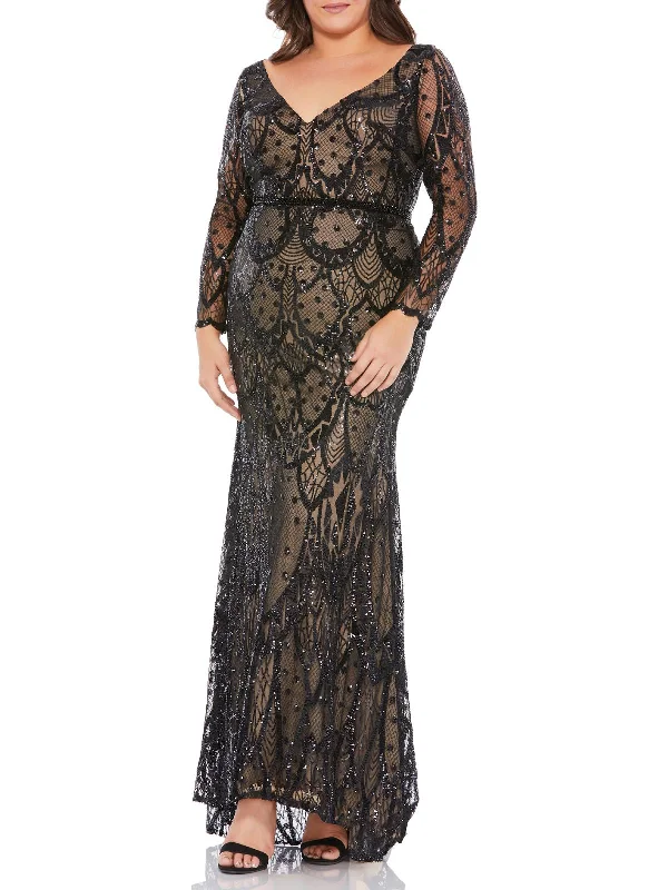 Your Favorite Items on Sale Now!Plus Womens Sequined V-Neck Evening Dress