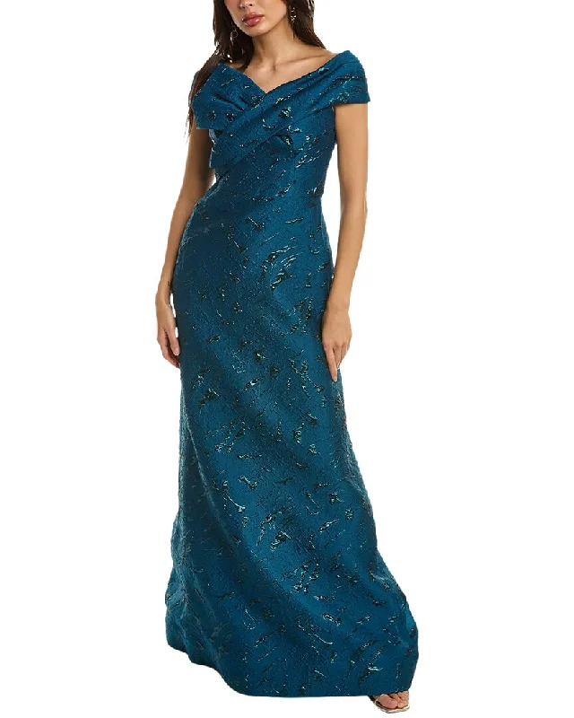 Save Up to 50% Off!Teri Jon by Rickie Freeman Off-The-Shoulder Jacquard Gown