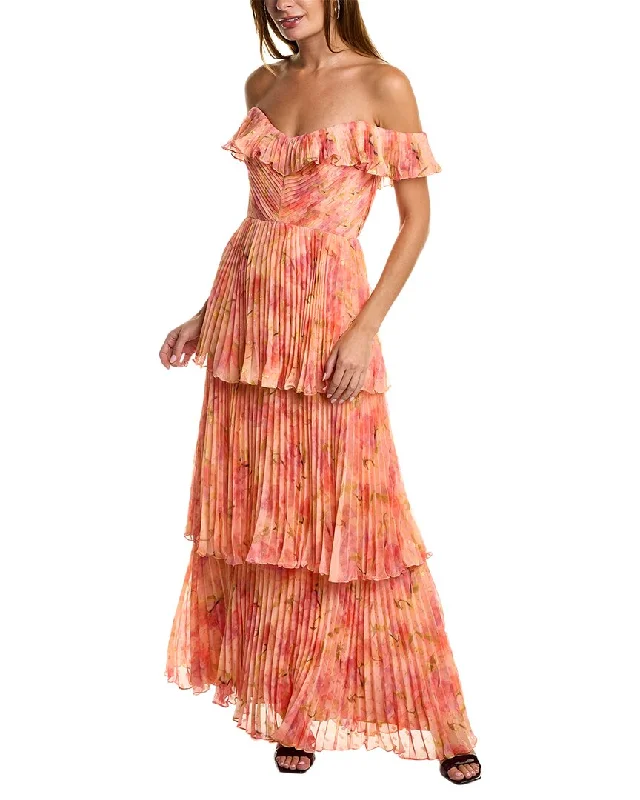 Save Up to 50% Off!Theia Printed Clip Dot Chiffon Gown