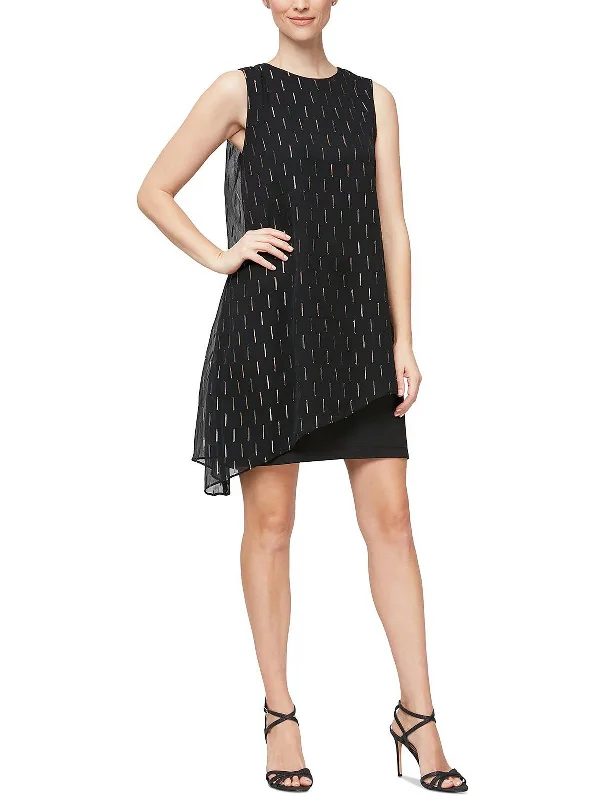 Time to Save Big!Womens Chiffon Metallic Sheath Dress
