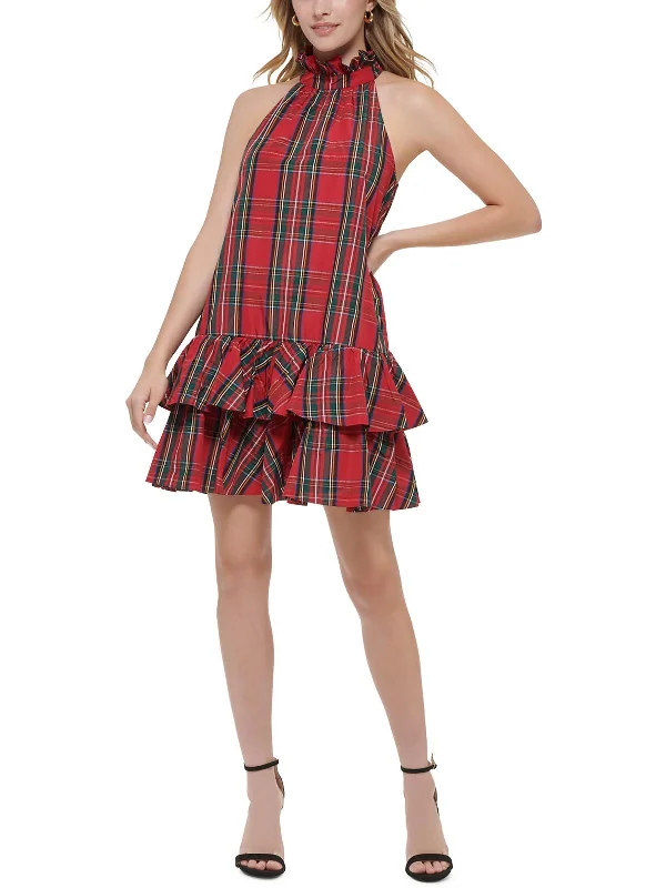 Your Chance to Save is Now!Womens Plaid Knee Halter Dress