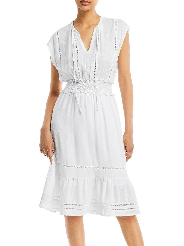 Your Exclusive Offer Awaits!Ashlyn Womens Smocked Below Knee Midi Dress