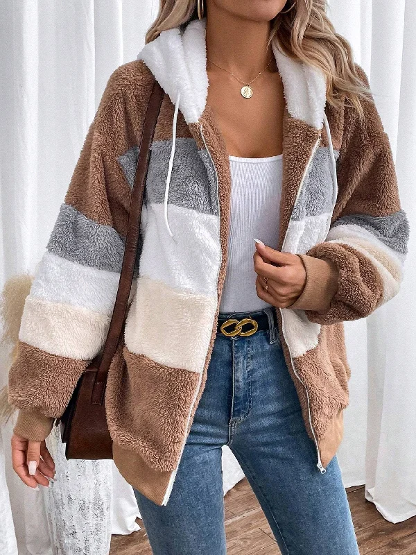 Shop Now and Save!Aymana | Striped Hooded Teddy Jacket