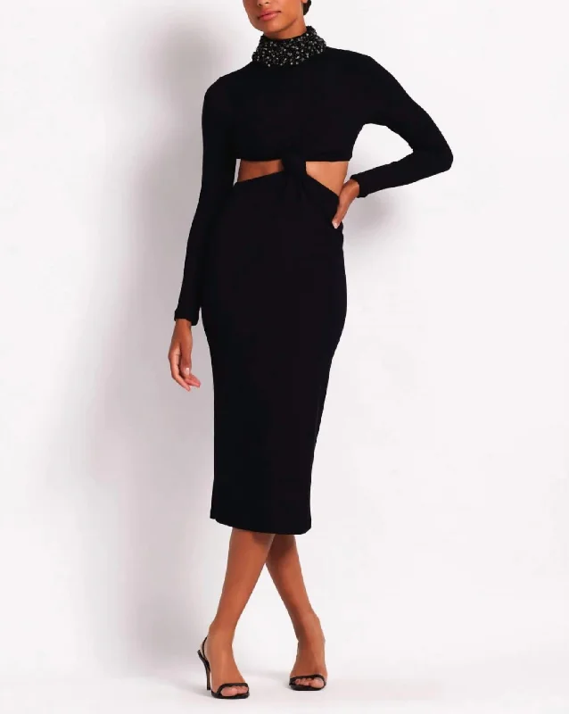 Unbeatable Prices!Beaded Collar Midi Dress In Black
