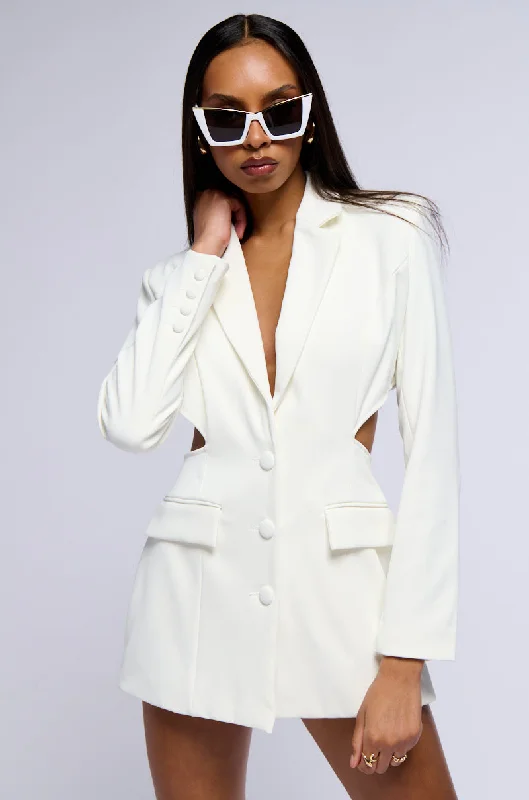 Find the Best Deals Here!BIRDY BLAZER WITH BACK CUT OUT IN WHITE