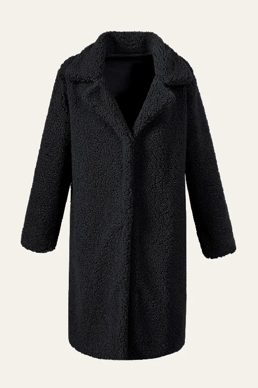 Find Your Perfect Deal Today!Black Notched Lapel Long Faux Fur Shearling Coat