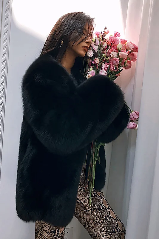 The Best Offers Are Here!Black Open Front Faux Fur Women Coat