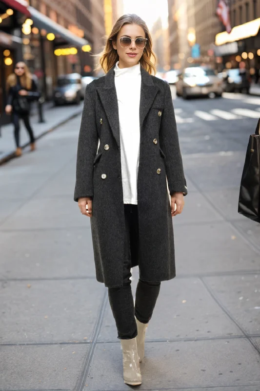 Every Deal is a Steal!Black Peak Lapel Double Breasted Slim Fit Long Women Coat